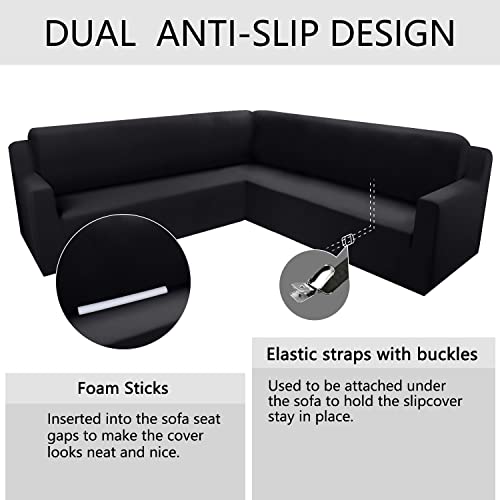Rofasvco Corner Sectional Couch Covers L Shape Sofa Cover Set Soft Stretch U Shaped Sectional Slipcovers For Dogs Pets Water Resistance Anti Slip L-Shaped Furniture Protector (Black, Large) #TOP3