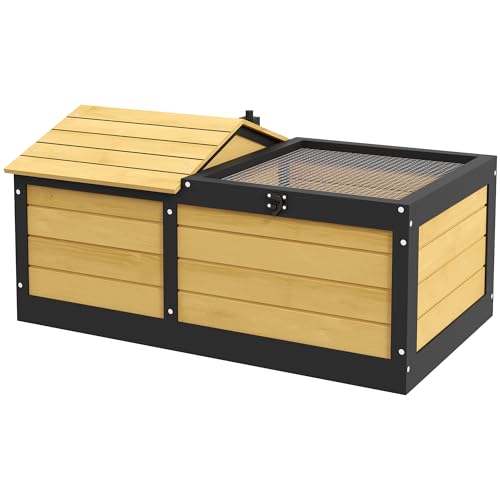 PawHut Wooden Tortoise House Tortoise Table Hide Shelter Run Yellow