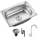 Fregadero cuadrado de cocina, fregadero de acero inoxidable con grifo y drenaje rotativo de 360 ​​°, fregadero cepillado para lavar platos, frutas, verduras - 14.6x12.2x5.5in