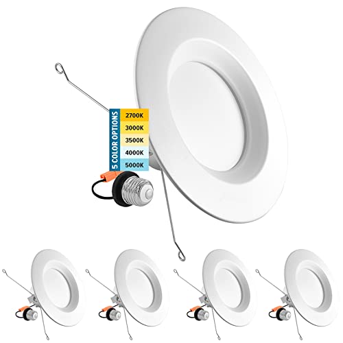 Sunperian Luces LED empotrables de 5/6 pulgadas, 5 opciones de color 2700K/3000K/3500K/4000K/5000K, CRI 90, 14W = 90W, 1100 lúmenes, luz descendente LED regulable, clasificación IC, certificación ETL
