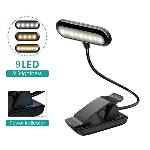 VGROUND Luz de Lectura con USB Recargable, 9 LED 9 Modos de Brillo, 360° Flexible y Portátil Lámpara de Lectura para Lectores Noche, Cama, Viaje