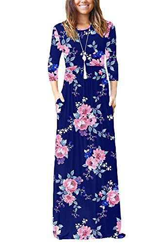 Image of EUOVMY Women's Long Sleeve Loose Maxi Dresses Casual Long Dresses with Pockets