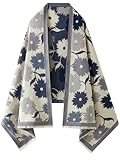 nratto Women's Reversible Pashmina Shawl Wrap for Women Big Scarf Holiday Gifts, Blue and Grey and White