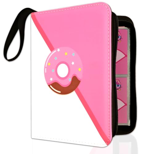 4 Pocket Trading Card Binder for Girls - with Zipper Holds 400 Cards 50 Removable Sleeves Premium PU Collectible Card Album for TCG MTG Game & Sports Cards Pink
