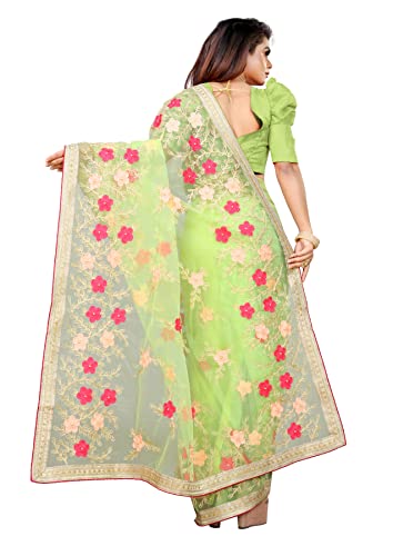 BARKIYA CREATION Women's Net Saree With Unstiched Blouse Piece