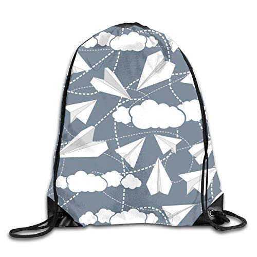 uykjuykj Bolsos De Gimnasio,Mochilas,Paper Planes in Clouds Gym Sport Bag Drawstring Bag Backpack Draw Cord Bag for Men Women Gym,Sport,Yoga,Dance,Travel White Lightweight Unique 17x14 IN
