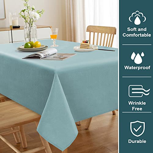 FantasDecor Rectangle Tablecloth for Rectangular Tables Wrinkle Resistant and Waterproof Linen Fabric Cover for Dining Room and Outdoor Use, Aqua, 60 x 104 Inch