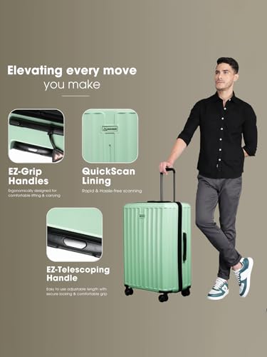 Image of Move-Meant Large Polycarbonate Hard Shell ROAMIFY Check-in Suitcase 75 Cm 8 Wheels Number Lock Poly Carbonat HPS Green for Men & Women | 360 Degree Wheeling System Luggage | Trolley Bags for Travel