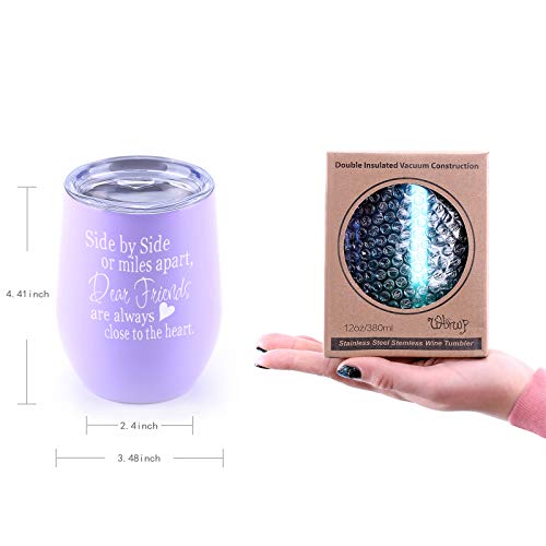 Wbrwp Side By Side Or Miles Apart,Dear Friends,Are Always Close At Heart 12Oz Wine Tumbler With Sayings, Birthday Present For Best Friends,Long Distance Friendship Gifts White #TOP6