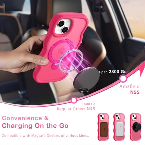 Coque compatible MagSafe iPhone 14 Plus silicone rose support translucide mat - 4