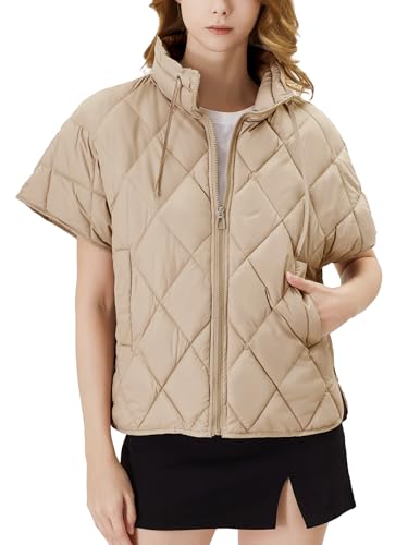 Women's Puffer Vest Short Sleeves Lightweight Outerwear Vests Quilted Jacket Coat with Pockets3