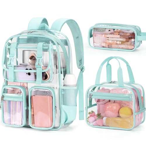 Fimibuke Clear Backpack for Girls - 3 PCS Heavy Duty Kids Clear Bags Green
