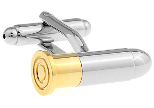 MRCUFF Bullet Round Tip 2 Two Tone Shell Casing Police Pair Cufflinks in a Presentation Gift Box & Polishing Cloth