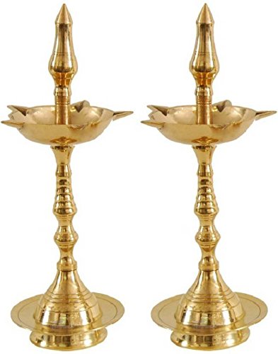 Rajasthan Emporium and Handicrafts Brass Oil Lamp (10.5-inch, Gold) - Pack of 2