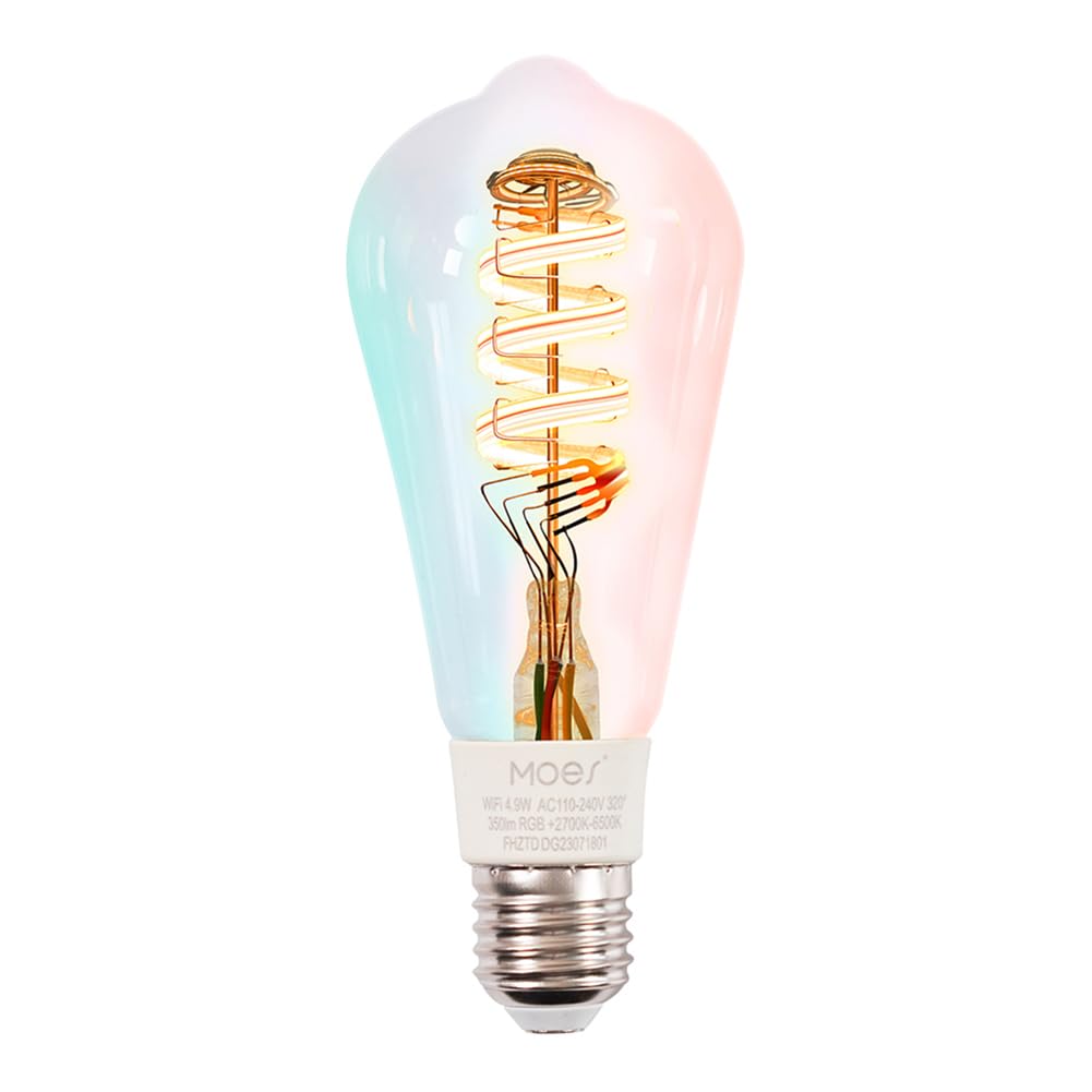 Tuya WiFi Smart ST64 E-dison LED Light Bulbs 16 M-illion RGB Color Color Changing Smart Bulbs 2700K-6500K Dimmable Work with Alexa/Google Home 350LM APP Control