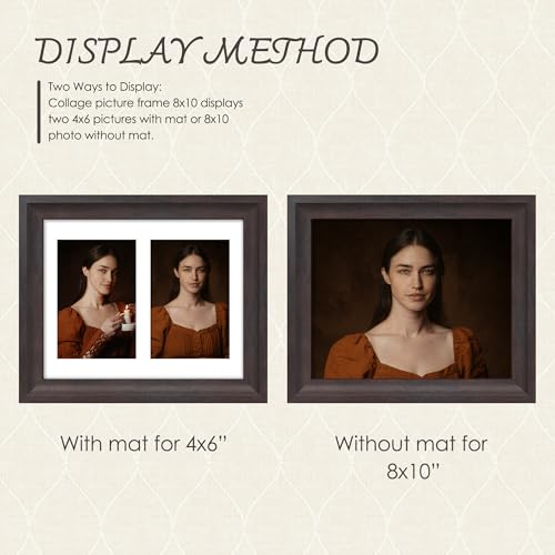 Image of DUENPY 8x10 Picture Frame 4x6 Collage Picture Frame Displays Double 4x6 inch Photos or 8x10 (Without Mat) Wall Decor or Tabletop Walnut