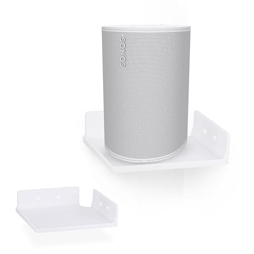 9" Small Corner Shelf Mount, Adhesive & Screw in, for Speakers, Cameras, Baby Monitors, Plants, Books Electronics, Collectibles & More, Floating Shelves (White) by Brainwavz