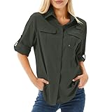 Women's UPF 50 Shirts Long Sleeve Sun Protection UV Quick Dry Casual Outdoor Safari Walking Fishing Hiking Travel Shirts(Army Green-m)