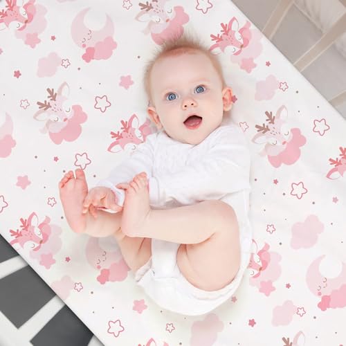 Image of 3-Pack Baby Fitted Crib Sheets for Girls，Standard Crib and Toddler Mattress，Soft Breathable Microfiber Jersey Knit Crib Bed Sheets