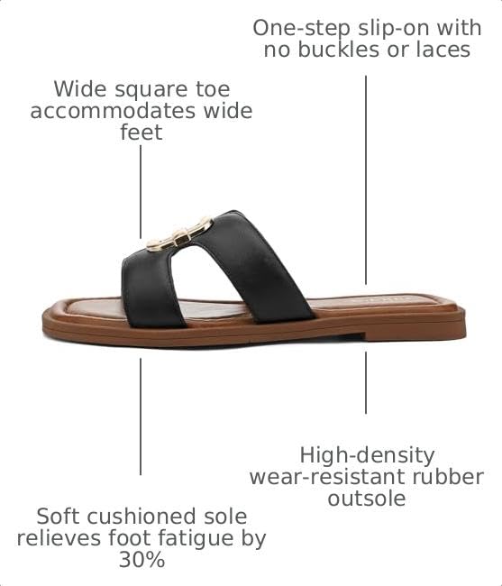 Image of UBFEN Womens Square Toe Flat Sandals Slides Dressy Comfortable for Beach