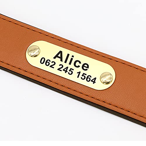 Didog Genuine Leather Dog Collars With Engraved Nameplate, Personalized Soft Padded Dog Collar With Bling Rhinestones, Durable & Adjustable For Small Medium Large Dogs,Brown,S #TOP3