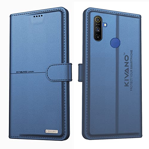 Image of KIVANO Realme Narzo 10A Professional Series Wallet Case | Luxurious Design | Premium | PU Leather Flip Case Back Cover - Dark Blue