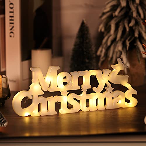 BLOOMWIN Merry Christmas Luz de Feliz Navidad 28cm Letrero de Letras LED iluminadas Colgante Decoraciones Navideñas Adorno Navidad para Puerta Ventana Pared Escaparates Árbol de Navidad