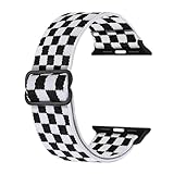 Stretchy Nylon Loop Bands Compatible with Apple Watch 38mm-49mm, iWatch Series 1-11, SE, Ultra; Sport Loop Design; Unisex; Black with Red, Graphic Print; 9.5 inches; Adjustable Fit (44mm/45mm/46mm/49mm/(42mm-Series 3 2 1),White and black)