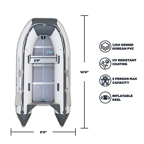 Newport 10Ft 6In Newport Model Inflatable Dinghy Boat Transom Sport Tender - 5 Person - 15Hp Uscg Rated, White/Gray #TOP1