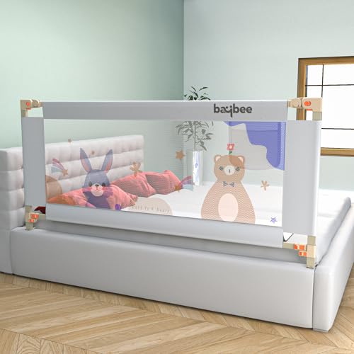 Image of BAYBEE Bed Rail Safety Guard for Kids | Bed Railing for Baby Safety Fence with 28 Level Height Adjustable & Portable Bed Side Protector from Baby Falling Guard (6Ft, 1 Side, Light Grey)