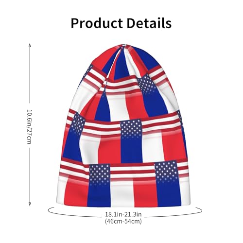 American Flag and France National Flag Kids Leisure Elastic Knitted Hat Junior Large Size Knit Cap Child Beanie Black2