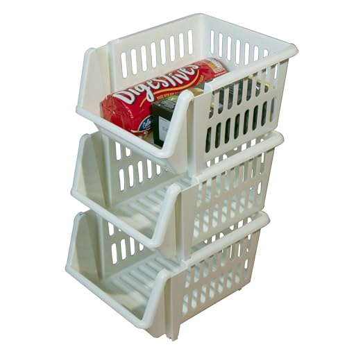Image of 18cm Stacking Baskets Storage Veg Rack Set of 3 Cream