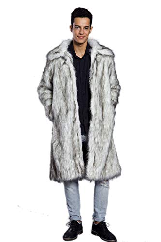 Men's Long Sleeve Fluffy Faux Fur Coat,Mens Winter Warm Faux Fur Overcoat,Long Thicken Soft Jacket Outerwear