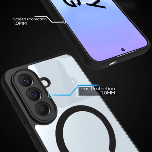 Image of RIGGEAR Shockproof Sleek Hybrid Armor Magnetic Back Cover Case Compatible with MagSafe Accessories for Samsung Galaxy A57 5G (Clear PC + Black TPU Bumper)