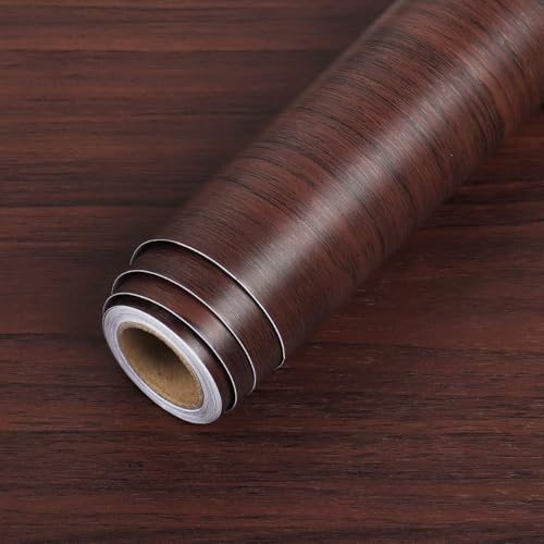 Image of VOOY Self-Adhesive Kitchen Wallpaper, PVC 3D Wall Sticker Oil Proof & Waterproof, Kitchen Backsplash White Stickers Wallpaper (60cm x 200cm) (Dark Wooden)