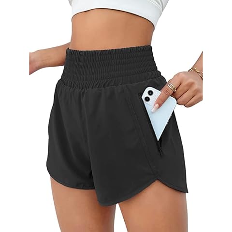 BMJL Womens High Waisted Shorts Black Gym Shorts Elastic Running Shorts with Zipper Pockets(Black, M) Cover