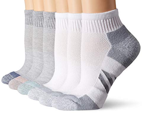Amazon Essentials Women's Plus 6-Pack Performance Cotton Cushioned Athletic Ankle Socks, Grey, Shoe