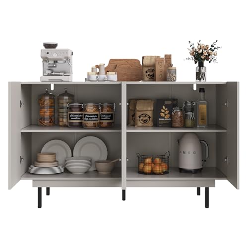 Senmate Mobile da Sala da Pranzo con Ante Senza Maniglie, Armadio Sospeso Design Moderno 140x38.5x82.5cm, Sideboard Minimalista con Fissaggio Antiribaltamento, MDF Resistente Graffi (Grigio + MDF)