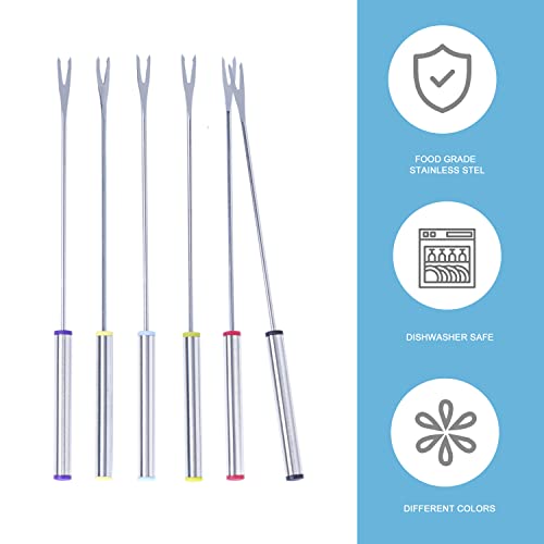 image for cauyuan 6PCS 9.5 Inch Color-Coded Stainless Steel Fondue Forks, Cheese