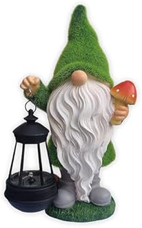Solar Gnomes Garden Statues,Resin Gnome Figurine Holding Mushroom and Solar Lights Lantern,Outdoor Yard Art Decorations for Garden Patio Lawn