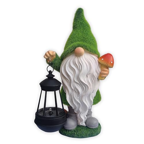 Solar Gnomes Garden Statues,Resin Gnome Figurine Holding Mushroom and Solar Lights Lantern,Outdoor Yard Art Decorations for Garden Patio Lawn
