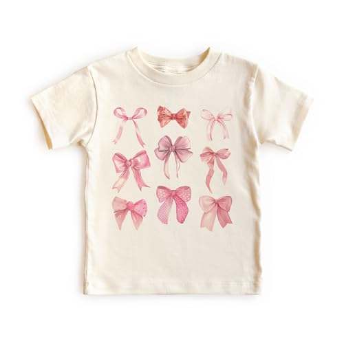 Girls Coquette Bow Toddler Shirt - Cute Girly Pink Bows Soft Girl T-Shirt - Kids Natural Toddler & Youth Tee3