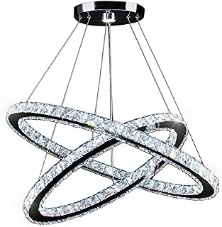 diisunbihuo Modern LED Chandeliers Rings Crystal Pendant Light Height Adjustable Ceiling Light for Bedroom Dinning Room (2r Cool White)