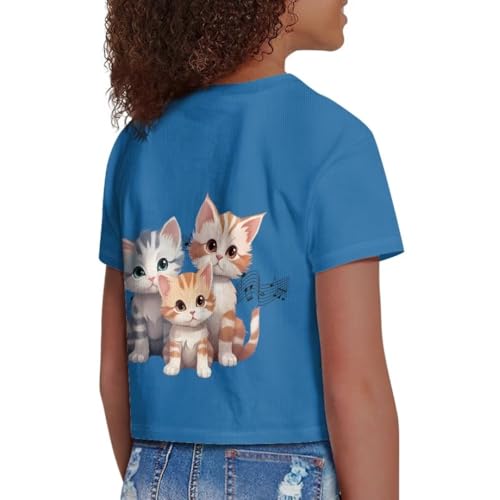 Image of Girl Crop Top Shirts for Summer Cute T Shirts Short Sleeve Tees for Kids 5-16