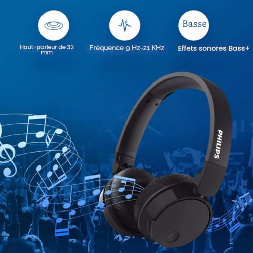Philips BASS+ TABH305BK Écouteurs avec micro sur oreille Bluetooth sans fil Suppresseur de bruit actif - vue 10