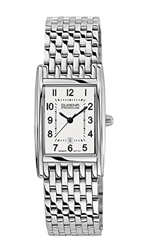 DUGENA Damen-Armbanduhr 7000120 Quadra Artdeco, Quarz, weißes Zifferblatt, Edelstahlgehäuse, Saphirglas, Edelstahlarmband, Doppelfaltdrückerschließe, 5 bar