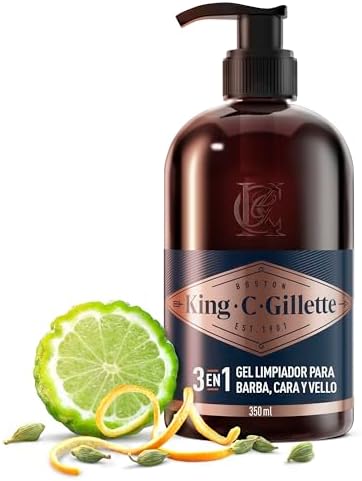 King C. Gillette Gel 3 en 1 para Barba, Rostro y Pelo Hombre con ...