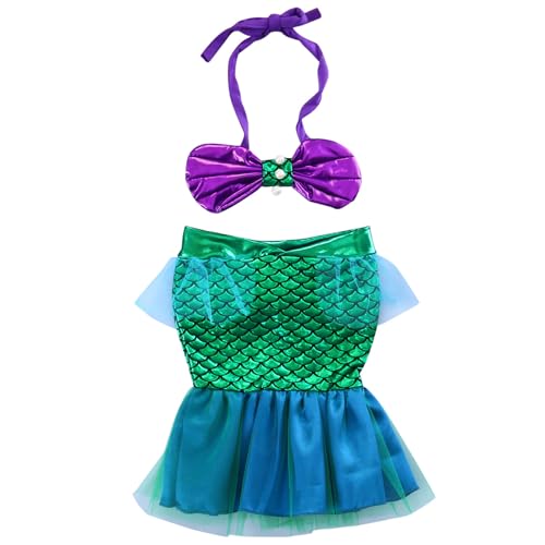 Baby Girl Mermaid Swimsuit Halter Bikini Tops Toddler Mermaid Tail Bathing Suit Swimwear (Green 1, 6-12 Months)