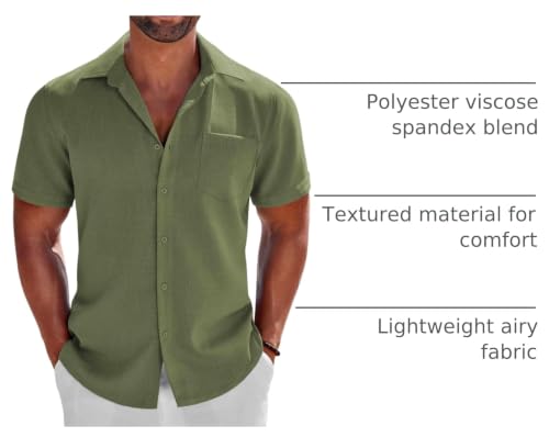 Image of COOFANDY Men's Button Down Shirts Short Sleeve Casual Shirts Summer Beach Linen Shirts with Pocket