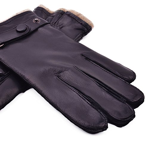 YISEVEN Men's Winter Cashmere Lined Touchscreen Lambskin Leather Gloves